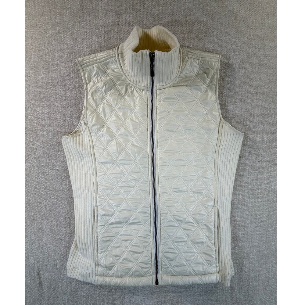 Prana Womens Medium Cream Quilted Full Zip Vest Outdoor Hiking Travel Layer Warm